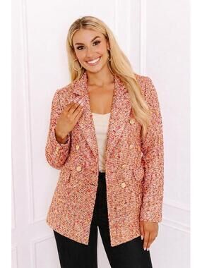 FATE‎ Pink Tweed Blazer Womens Small Double Breasted Gold Buttons NWT Preppy